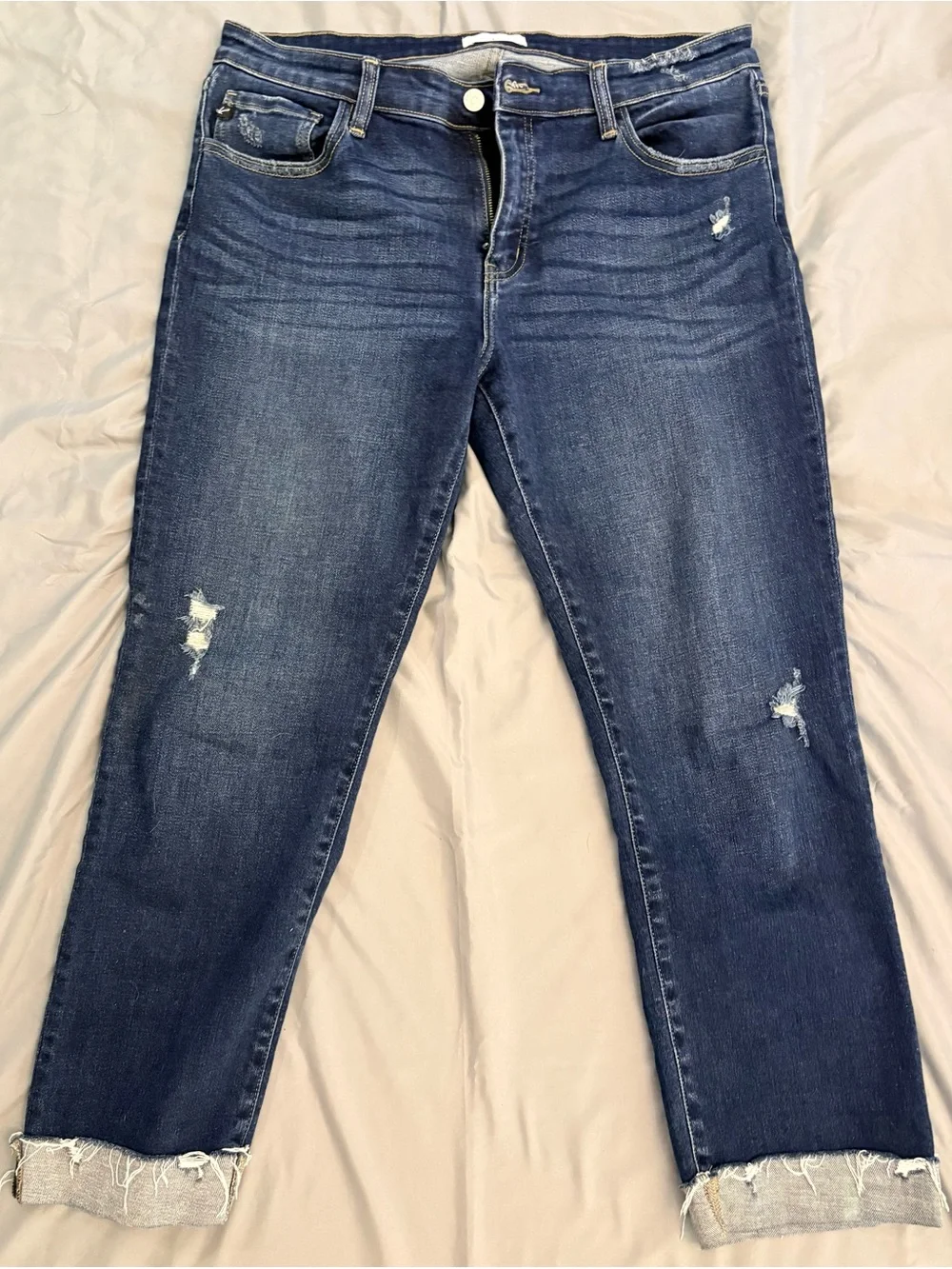 KanCan Emely Mid Rise Dark Blue Distressed Ankle Jeans